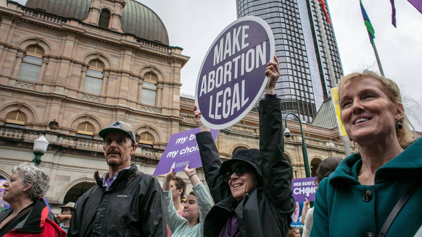 People attend a an abortion-rights march in Brisbane ahead of Wednesday's vote.