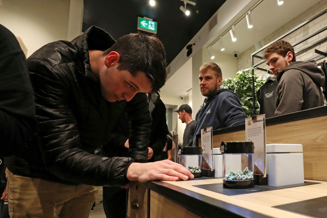A customer looks at cannabis on display in St. John's.