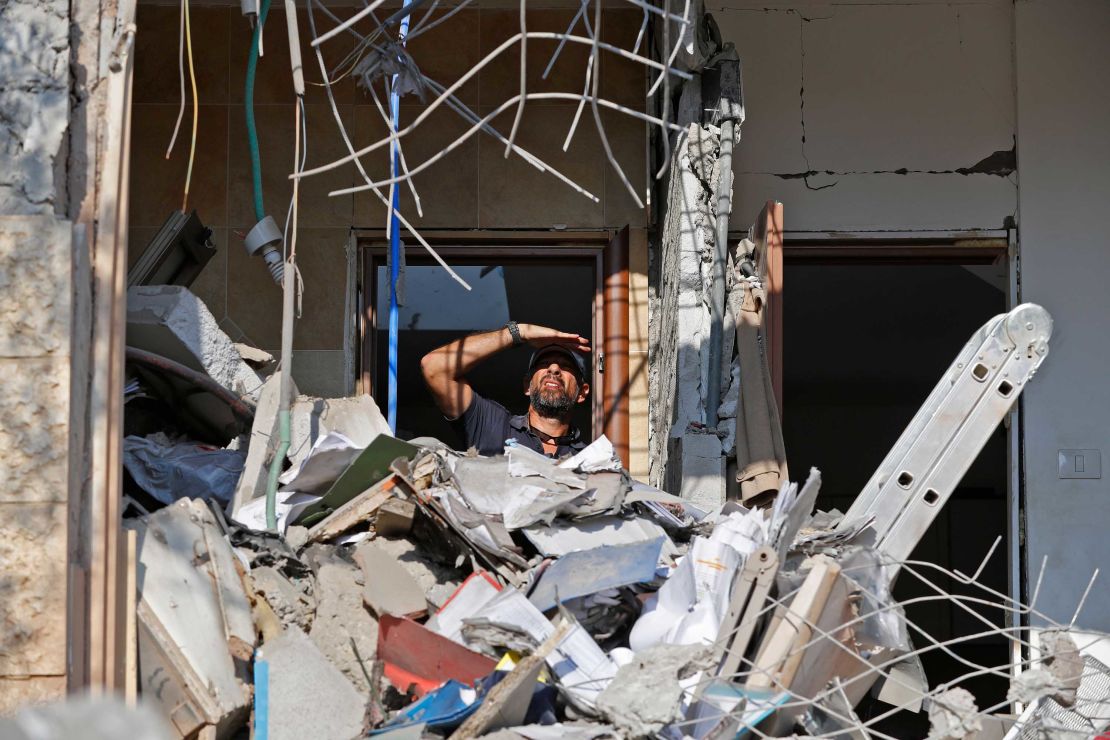 An Israeli sapper checks a house in the Israeli city of Beer Sheva after it was hit by a rocket fired from Gaza.