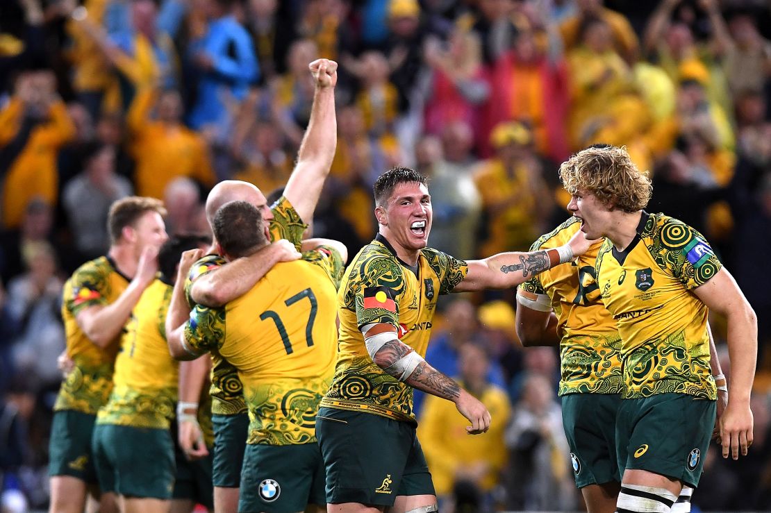The Wallabies wore an indigenous-themed jersey last October during a victory over the All Blacks. 