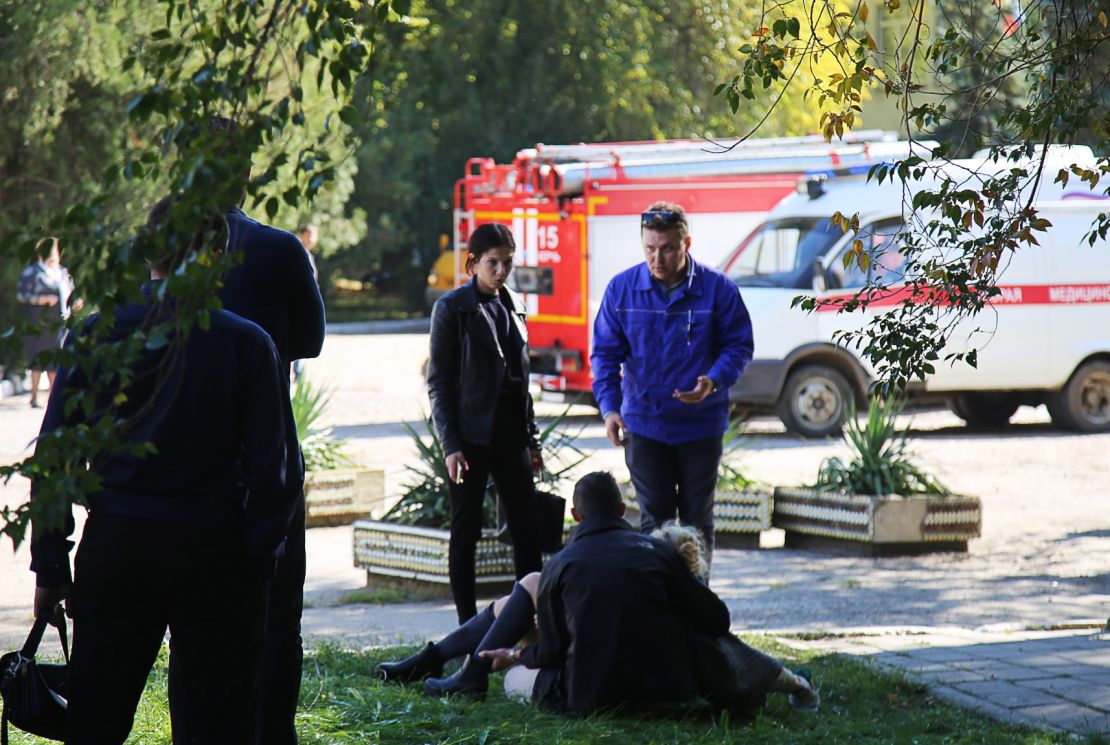 The site of the attack at a college in the Crimean city of Kerch.