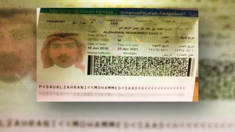 Turkish officials provided CNN with this passport scan of Muhammad Saad al-Zahrani. They used the spelling Mohammed Saad Alzahrani.