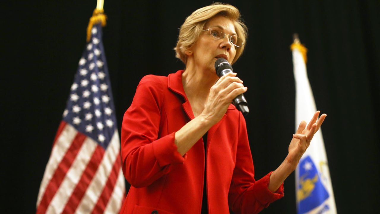 US Senator Elizabeth Warren speaks during a town hall event at Hibernian Hall in the Roxbury neighborhood of Boston on Oct. 13, 2018. 