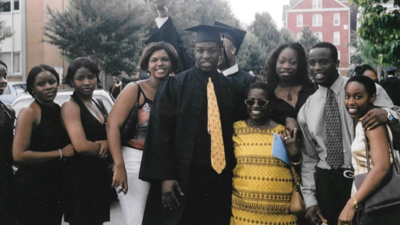 Chinedu Okobi pictured with his family after his 2003 graduation.