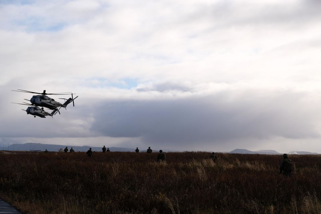 US Marines conduct military drills on Wednesday in Iceland, ahead of the Trident Juncture exercise in Norway, NATO's largest since the end of the Cold War.
