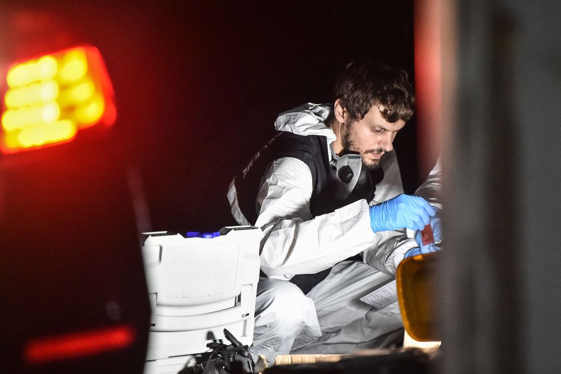 A Turkish police officer searches for evidence at the Saudi Arabian consulate on October 17 in Istanbul.