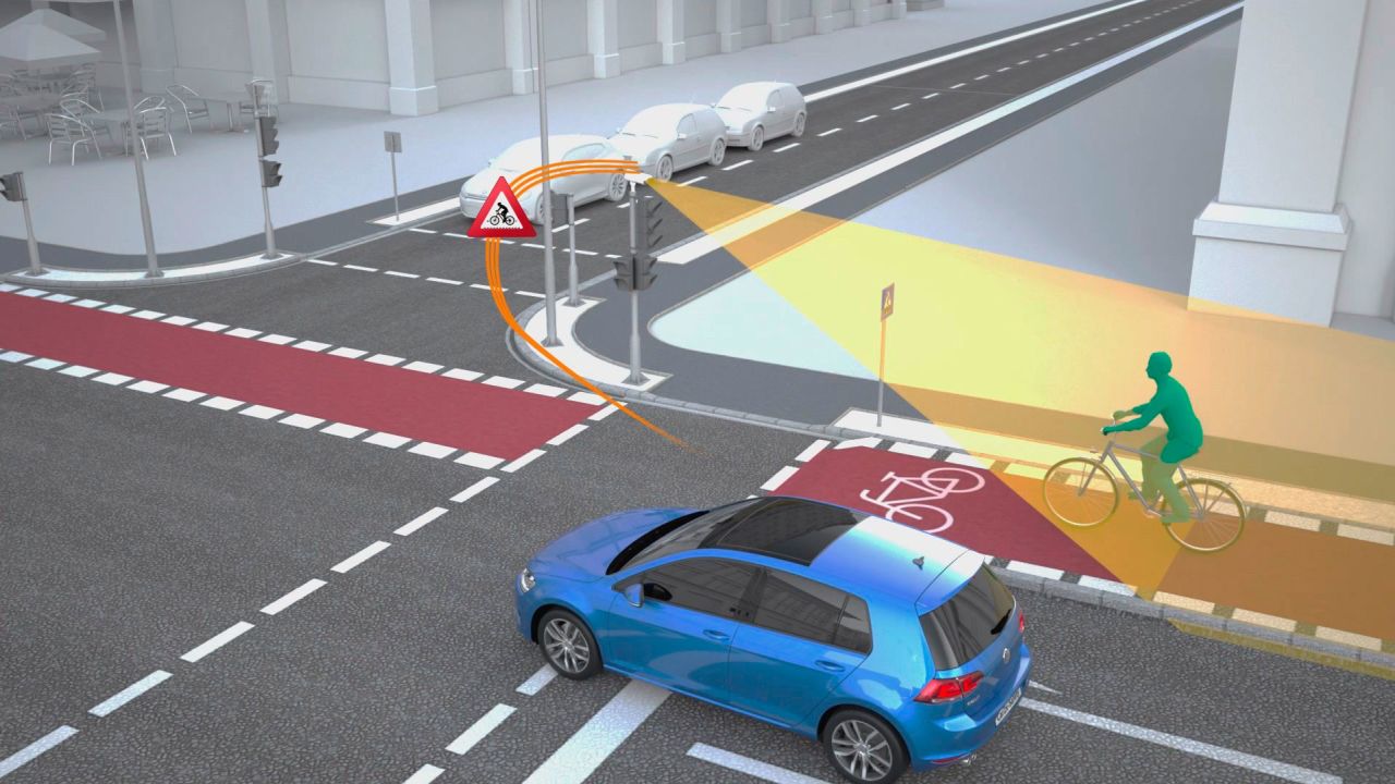 Sensors above the traffic light can detect cyclists and pedestrians (illustration provided by VW).