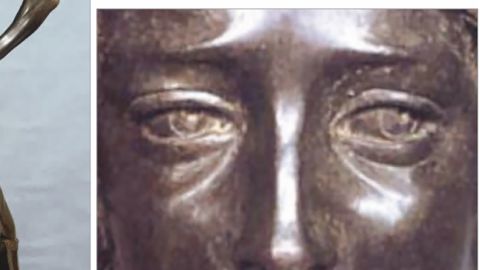 Bronze sculpture of David, reputed to be a depiction of the young Leonardo da Vinci. The left eye turns outward.