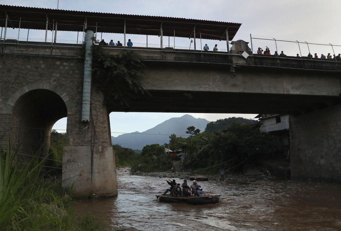 This file photo from August 9, 2018, shows an area where people cross the Suchiate River from Guatemala into Mexico. The illegal crossing point is located just under the international bridge connecting the two countries, circumventing immigration and customs checkpoints.