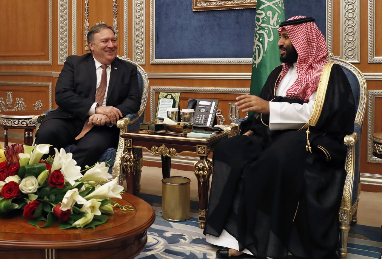 US Secretary of State Mike Pompeo, left, <a href="https://www.cnn.com/2018/10/16/middleeast/khashoggi-saudi-pompeo-intl/index.html" target="_blank">meets with Saudi Crown Prince Mohammed bin Salman</a> in Riyadh on Tuesday, October 16. Pompeo was seeking answers about the disappearance of journalist Jamal Khashoggi.
