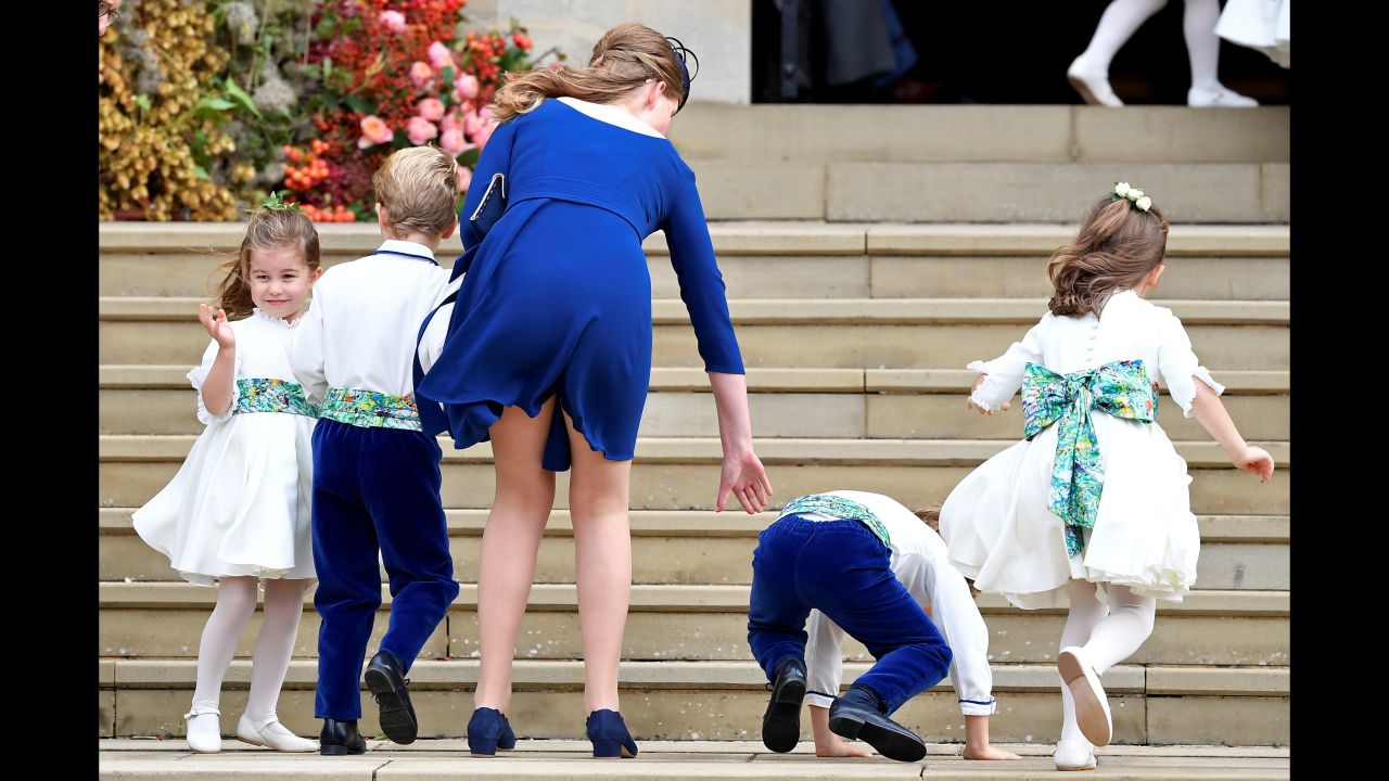Princess Charlotte of Cambridge arrives with bridesmaids and pageboys <a href="https://www.cnn.com/2018/10/12/uk/eugenie-royal-wedding-windsor-intl/index.html" target="_blank">for the royal wedding</a> of Princess Eugenie and Jack Brooksbank at St. George's Chapel at Windsor Castle, Windsor, Great Britain, on Friday, October 12.