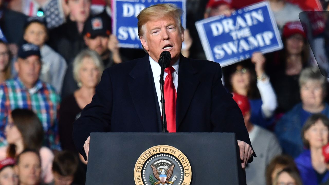 US President Donald Trump speaks during a "Make America Great" rally in Missoula, Montana, on October 18, 2018. (Photo by Nicholas Kamm / AFP)        (Photo credit should read NICHOLAS KAMM/AFP/Getty Images)