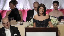 NEW YORK, NY - OCTOBER 18: U.S. Ambassador to the United Nations Nikki Haley delivers the keynote speech during the annual Alfred E. Smith Memorial Foundation dinner, October 18, 2018 in New York City. The annual white-tie dinner raises money for Catholic charities. The foundation honors the late Alfred E. Smith, former governor of New York and America's first Catholic presidential nominee. (Photo by Drew Angerer/Getty Images)
