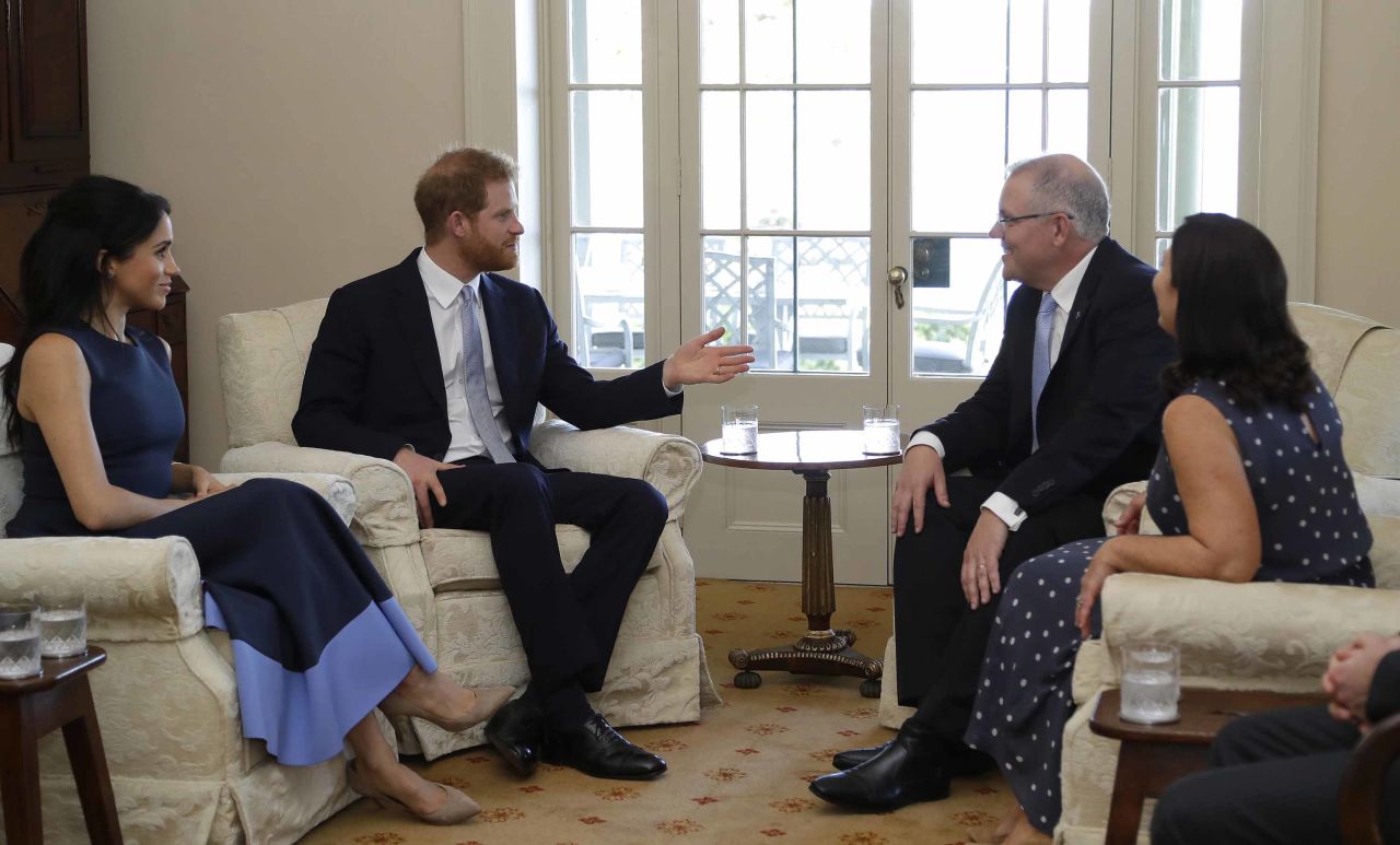 The Duke and Duchess meet Morrison and his wife, Jenny Morrison, at Kirribilli House in Sydney.