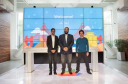 Crown Prince of Saudi Arabia Mohammed bin Salman Al Saud (C) poses for a photo with one of the Google co-founders Sergey Brin (R) and Google CEO Sundar Pichai (L) during his visit to Silicon Valley in San Francisco, California, United States on April 5, 2018 (BANDAR ALGALOUD / SAUDI KINGDOM COUNCIL / HANDOUT). 