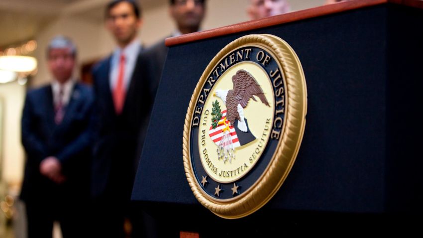 NEW YORK, NY - DECEMBER 11: A US Department of Justice seal is displayed on a podium during a news conference to announce money laundering charges against HSBC on December 11, 2012 in the Brooklyn borough of New York City. HSBC Holdings plc and HSBC USA NA have agreed to pay $1.92 billion and enter into a deferred prosecution agreement with the U.S. Department of Justice in regards to charges involving money laundering with Mexican drug cartels. (Photo by Ramin Talaie/Getty Images)
