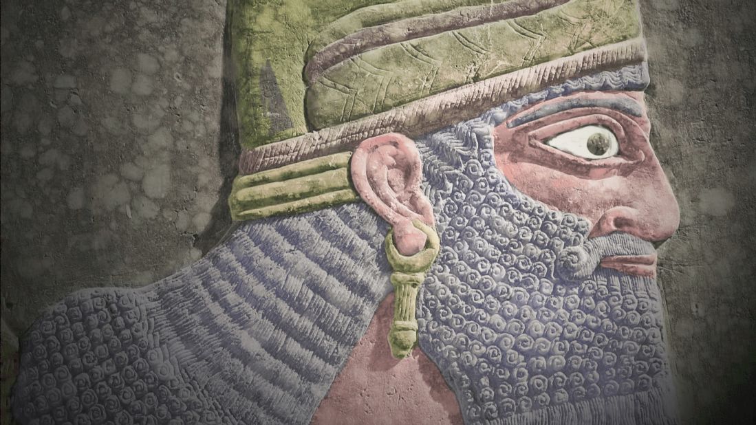 Based on traces of pigment discovered on other relief panels, Christie's New York has created a digital reconstruction to show what the rare Assyrian relief panel it is auctioning might have originally looked like.