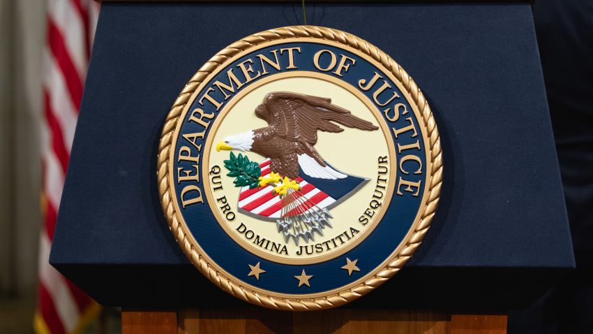 The Department of Justice seal, in Washington, D.C. on Thursday, April 12, 2018.