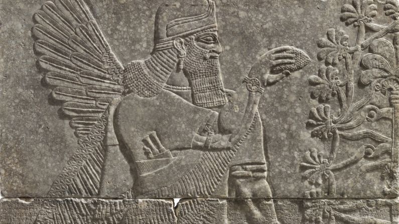 The panel was excavated from the Northwest Palace of King Ashurnasirpal II who ruled the Assyrian Empire from 883 to 859 BC.