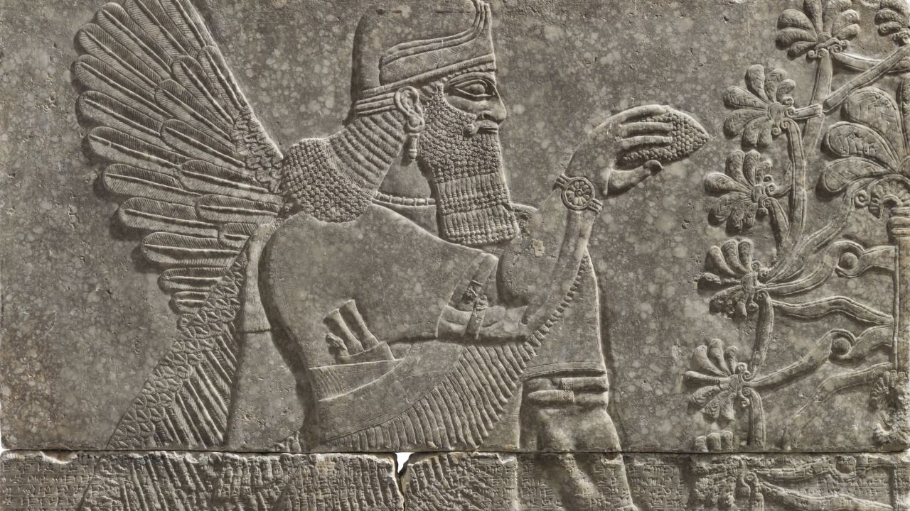 The panel was excavated from the Northwest Palace of King Ashurnasirpal II who ruled the Assyrian Empire from 883 to 859 BC.