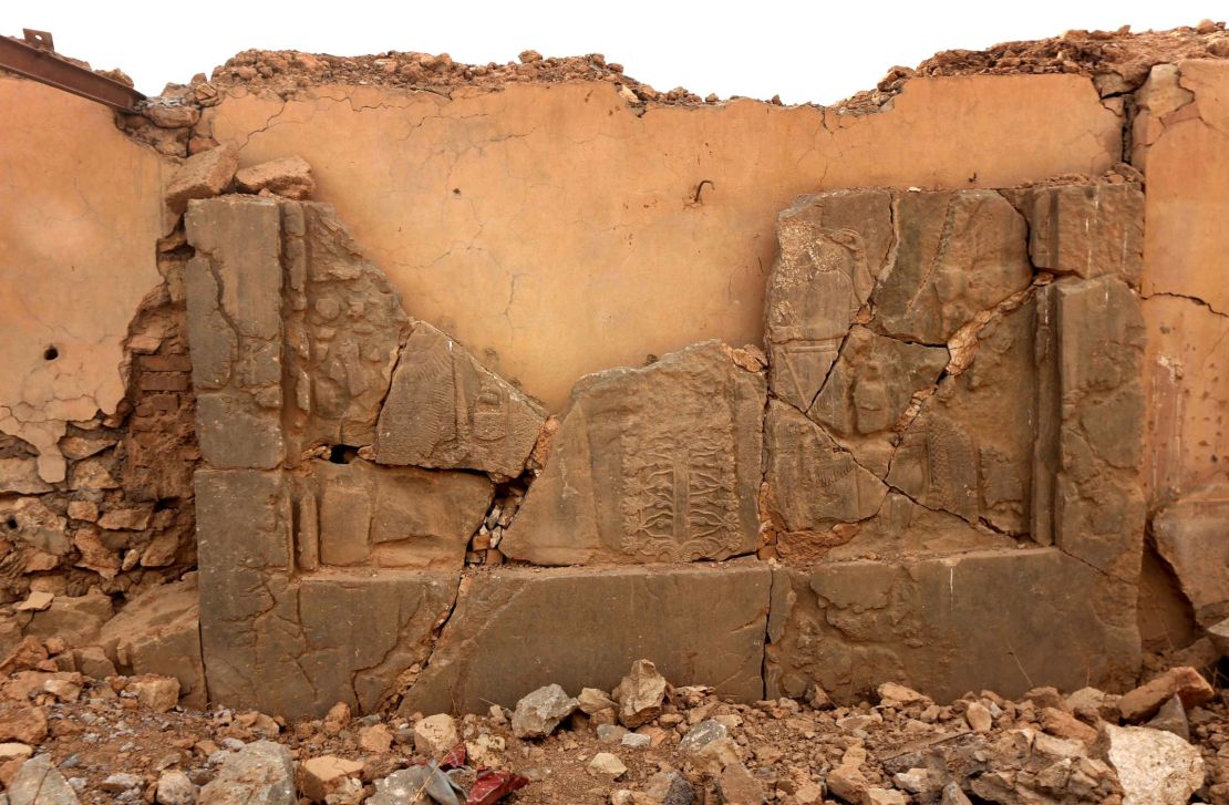 Damage caused to the ancient monuments of Nimrud by ISIS fighters.