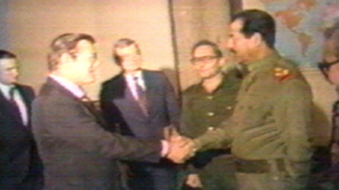 Saddam Hussein meets Donald Rumsfeld in Baghdad in 1983.