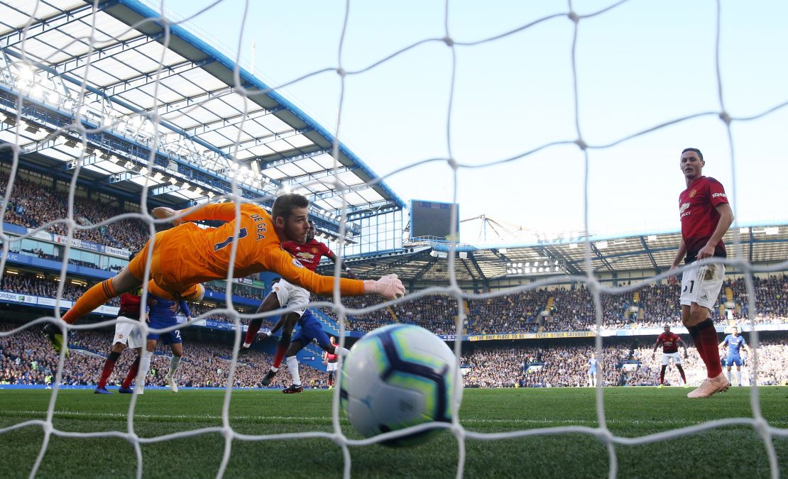 David De Gea was unable to stop Antonio Rudiger's header as Chelsea took a first-half lead.