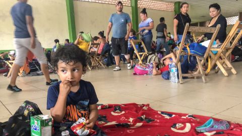 Migrants gather at a shelter in Ciudad Hidalgo, Mexico. 