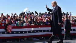US President Donald Trump arrives for a "Make America Great Again" rally at Elko Regional Airport in Elko, Nevada, October 20, 2018. (Photo by Nicholas Kamm / AFP)        (Photo credit should read NICHOLAS KAMM/AFP/Getty Images)