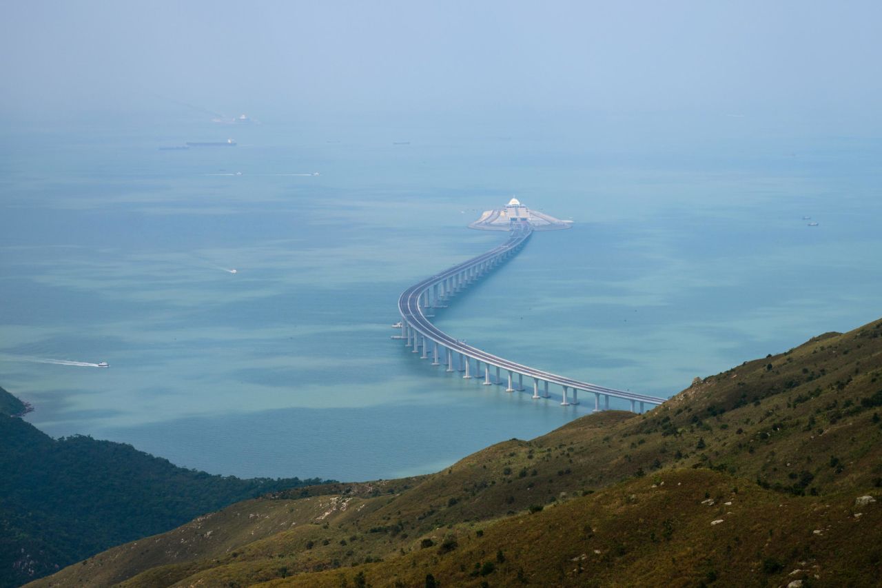 In this photo taken on October 7, 2018, a section of the Hong Kong-Zhuhai-Macau Bridge (HKZMB) is seen from Lantau island in Hong Kong.