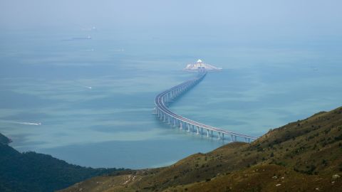 In this photo taken on October 7, 2018, a section of the Hong Kong-Zhuhai-Macau Bridge (HKZMB) is seen from Lantau island in Hong Kong.