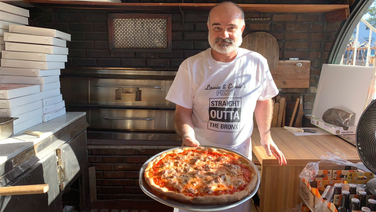 John Tiso from Louie & Ernie's Pizza in the Bronx has been making pizza since 1987, and this is the go-to neighborhood spot.