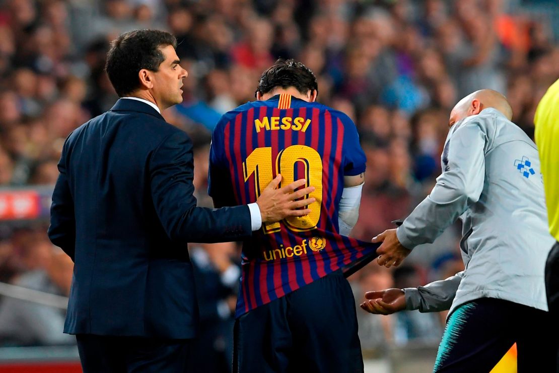 The Barcelona star was forced off the pitch and the club later confirmed a right arm fracture. 