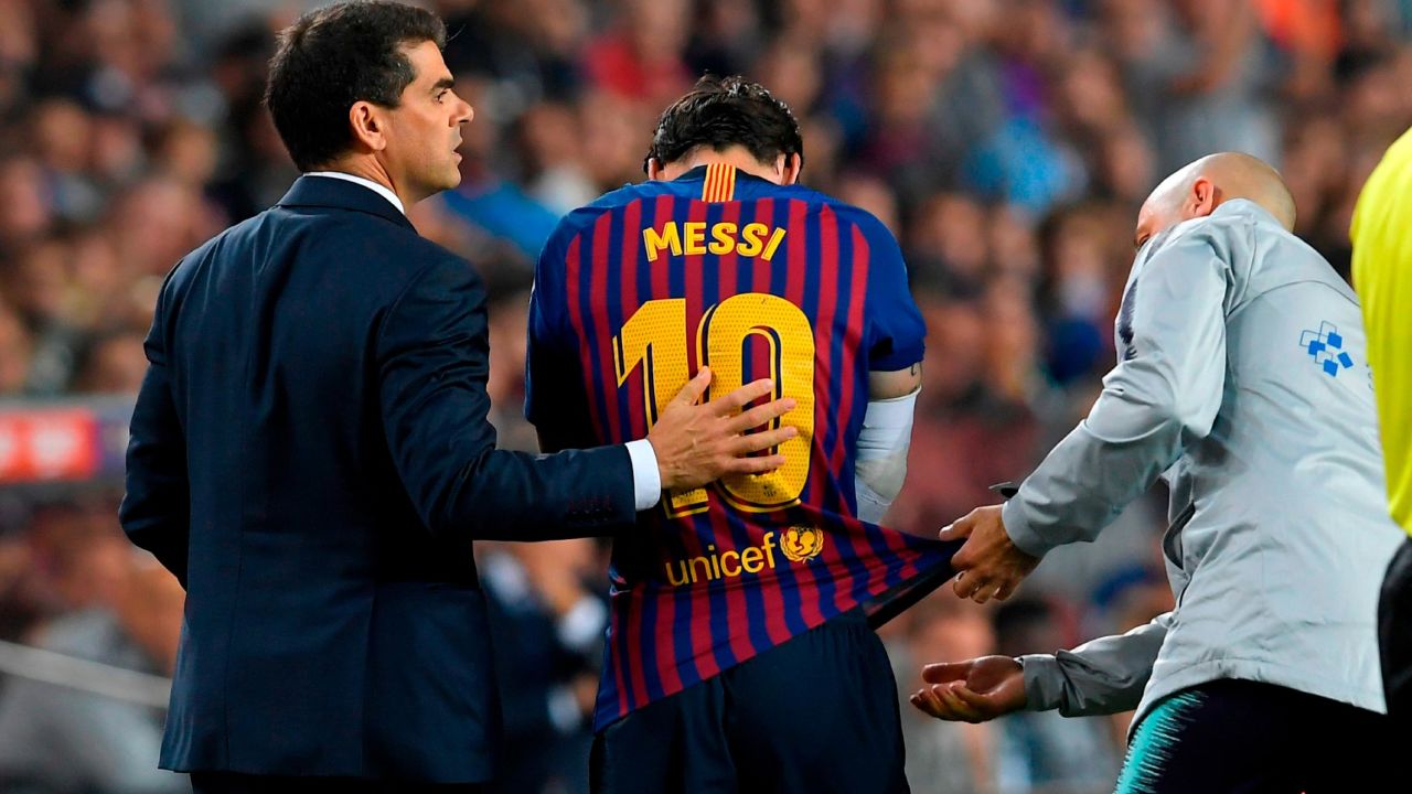 The Barcelona star was forced off the pitch and the club later confirmed a right arm fracture. 