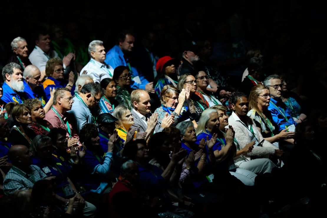 Members of the public watching a live telecast in the Great Hall of Parliament House in Canberra on October 22.