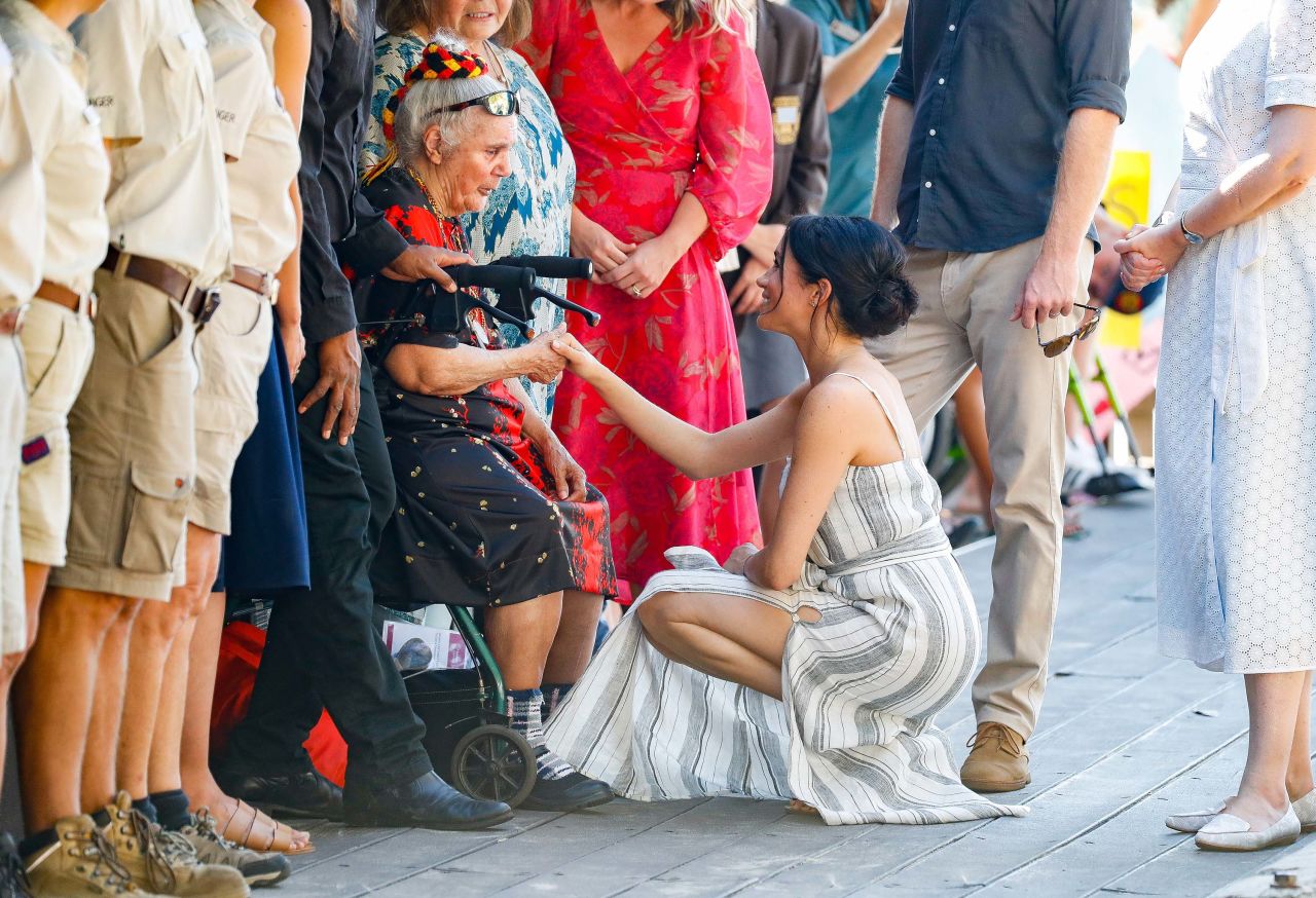 Meghan, Duchess of Sussex, talks with well-wishers along a wharf at Kingfisher Bay, Fraser Island, on October 22.