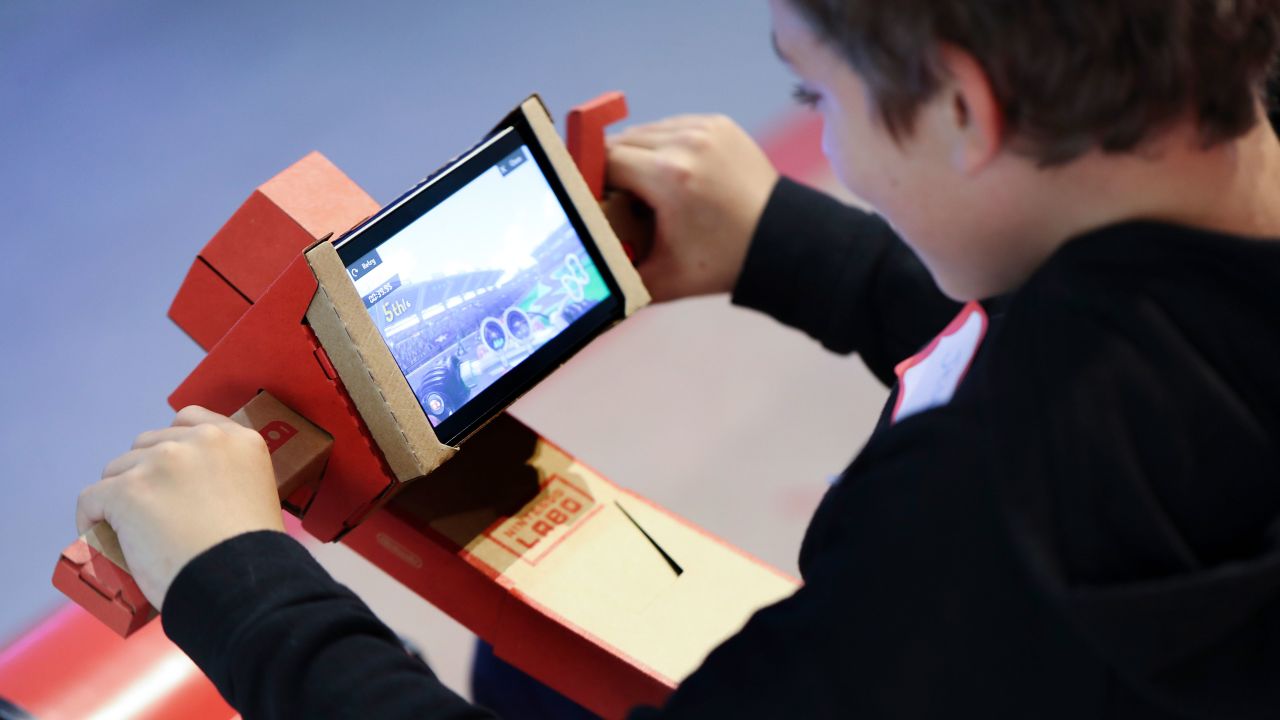 A child tests out the Nintendo Labo kit
