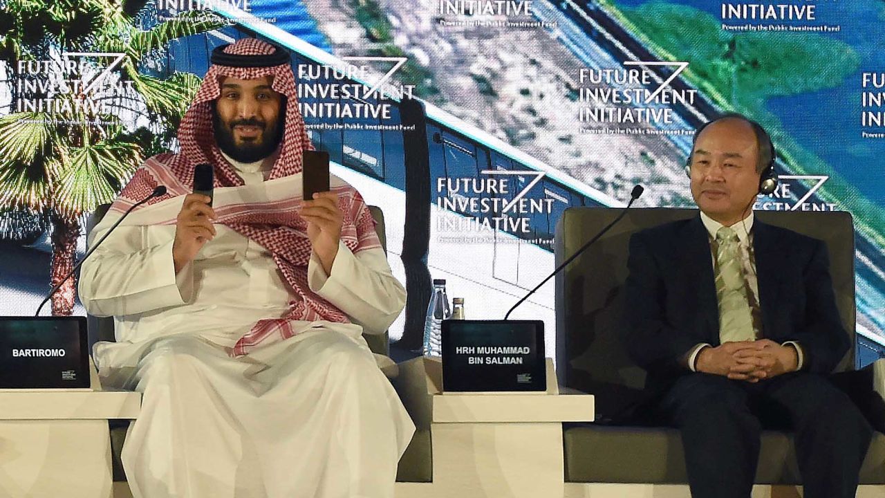 Bin Salman and SoftBank CEO Masayoshi Son at the Future Investment Initiative conference in 2017.