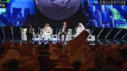 A picture taken October 23, 2018 shows the opening ceremony of the Future Investment Initiative FII conference in the Saudi capital Riyadh. - Saudi Arabia is hosting a key investment summit overshadowed by the killing of critic Jamal Khashoggi that has prompted a wave of policymakers and corporate giants to withdraw. (Photo by FAYEZ NURELDINE / AFP)        (Photo credit should read FAYEZ NURELDINE/AFP/Getty Images)