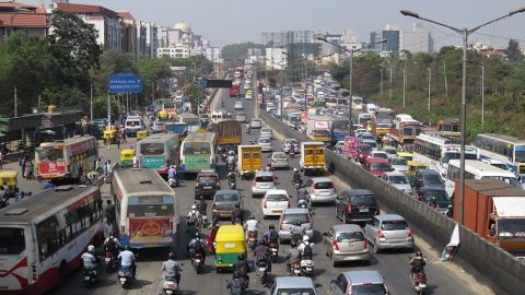 Heavy traffic in  Bangalore. 