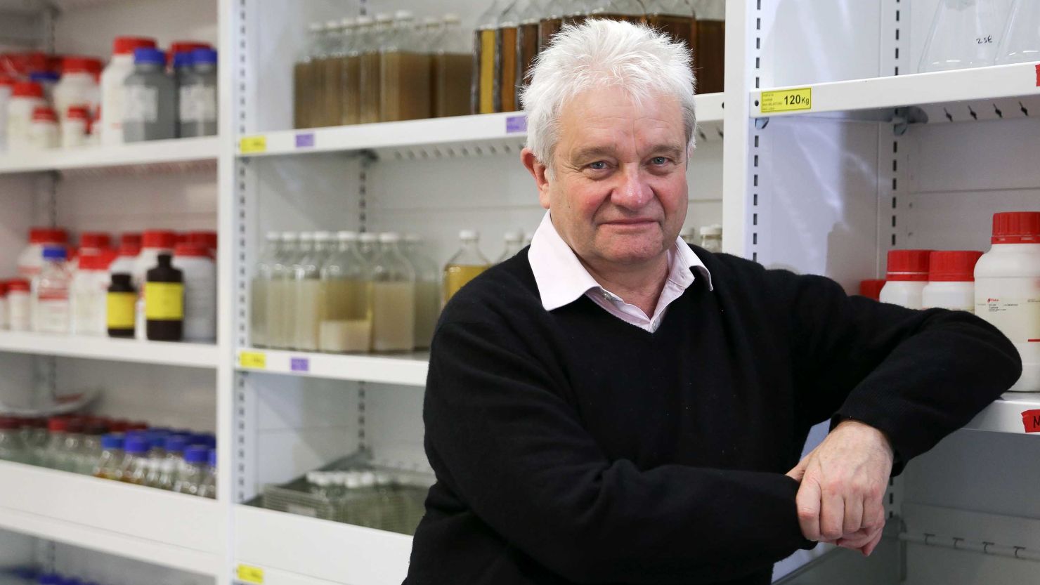 Nobel-winning director Paul Nurse poses for a photograph inside one of his labs inside the new Francis Crick Institute building in London on September 1, 2016.