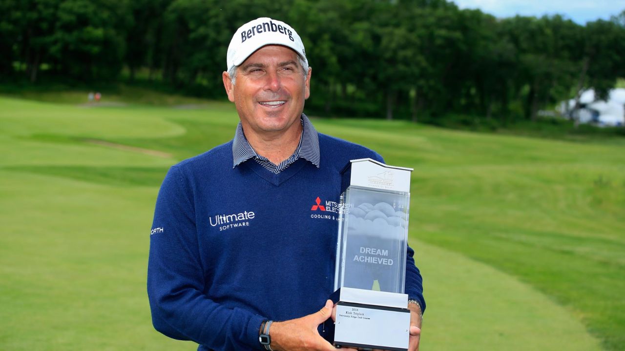 MADISON, WI - JUNE 25:  Fred Couples holds the trophy after winning the American Family Insurance Championship held at University Ridge Golf Course on June 25, 2017 in Madison, Wisconsin.  (Photo by Michael Cohen/Getty Images)