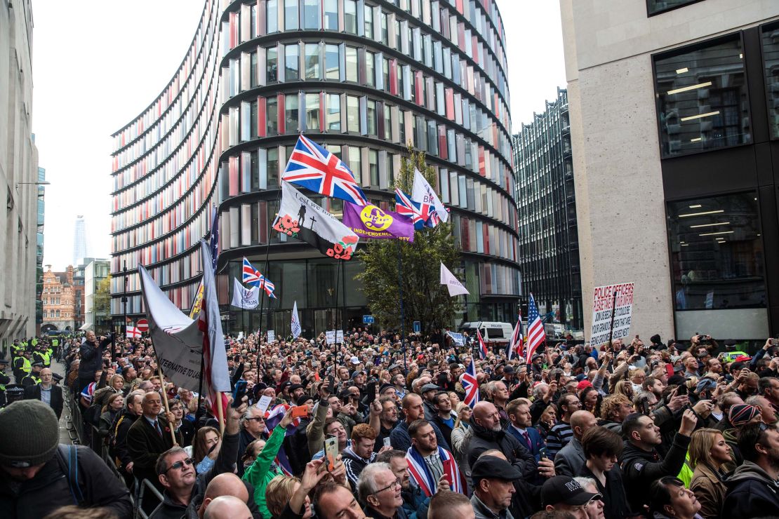 Supporters of far-right figurehead Tommy Robinson outside the Old Bailey on October 23.