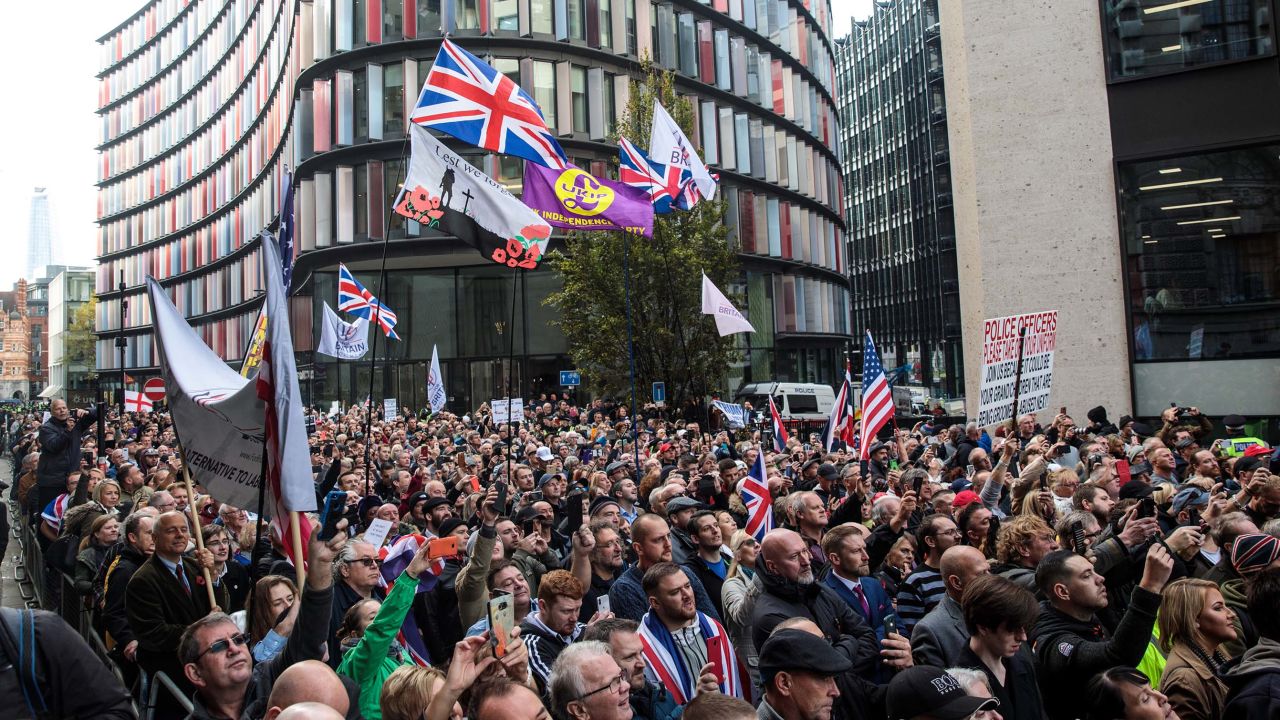 Supporters of far-right figurehead Tommy Robinson outside the Old Bailey on October 23.