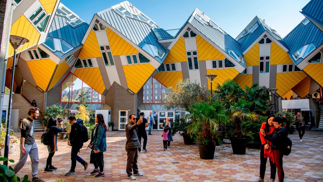 <strong>Rotterdam, the Netherlands: </strong>This is the Cube House in Rotterdam -- 38 cube-shaped pile dwellings and 13 business cubes. The Cube House was designed by architect Piet Blom.