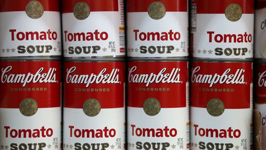 SAN RAFAEL, CA - MAY 20:  Cans of Campbell's tomato soup are displayed on a shelf at Santa Venetia Market on May 20, 2013 in San Rafael, California. Campbell Soup Co. reported a 14 percent surge in third quarter sales of soup in the U.S. with quarterly earnings of $181 million, or 57 cents a share compared to $177 million, or 55 cents a share one year ago.