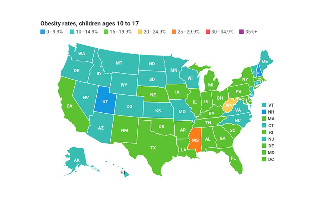 Childhood obesity map rate 2016 2017