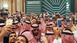 Saudi Arabia's Crown Prince Mohammed bin Salman poses for a selfie during the Future Investment Conference in Riyadh, Saudi Arabia. October 23, 2018. REUTERS/Stephen Kalin     TPX IMAGES OF THE DAY