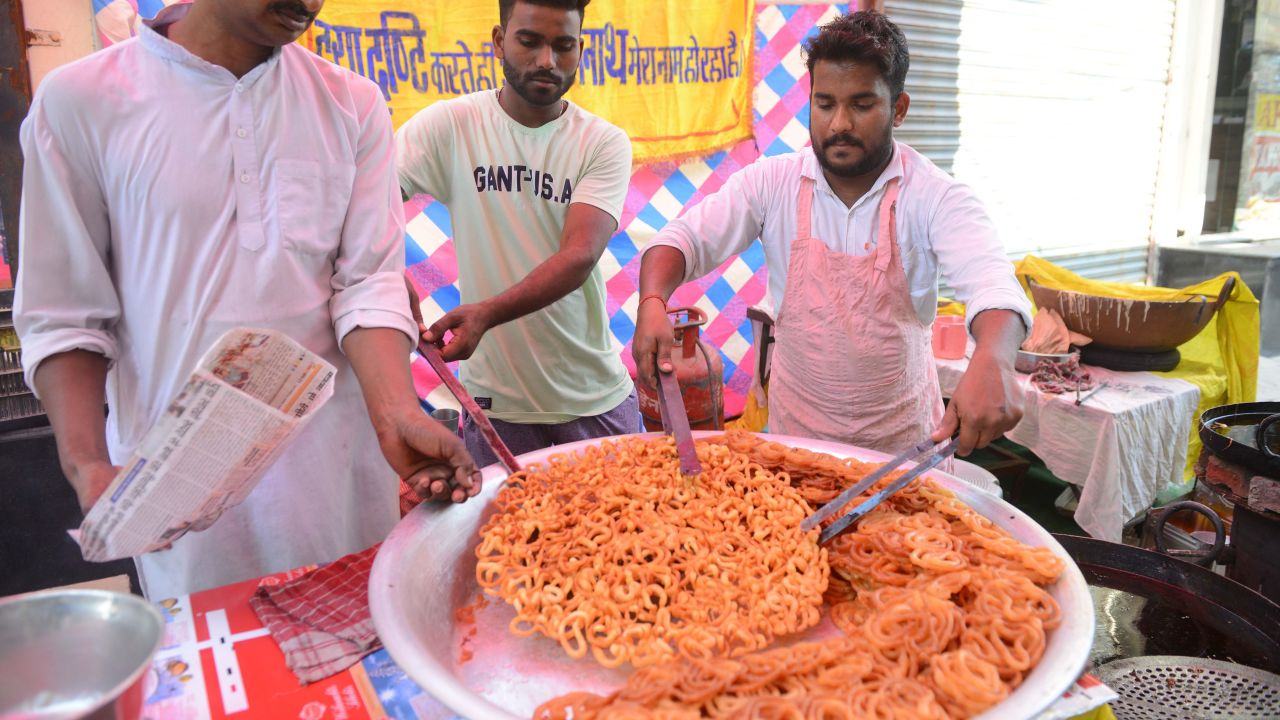 In Northern India, jalebi -- batter fried into swirling shapes -- are a beloved sweet, especially when paired with condensed milk and topped with spices.  