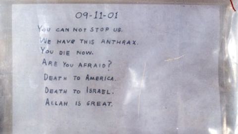 This anthrax-laden letter was sent to then-Senate Majority Leader Tom Daschle in 2001.